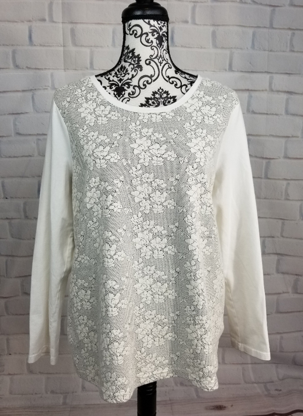 Chico's floral print long sleeve popover top sz 2